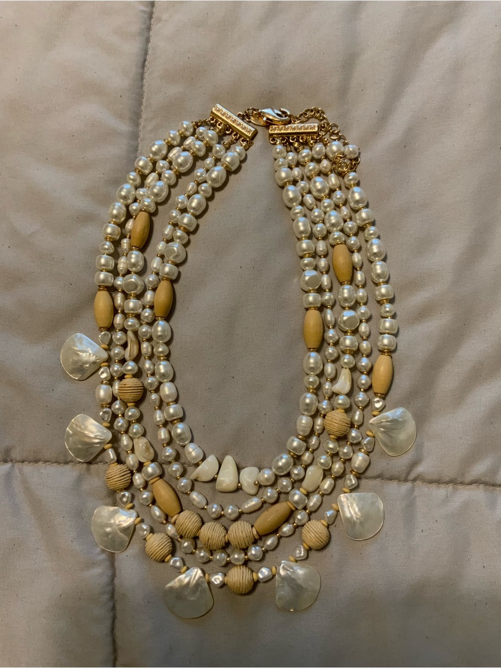 Chicos Multi-Strand Ivory Pearl & Beige Bead Statement Necklace